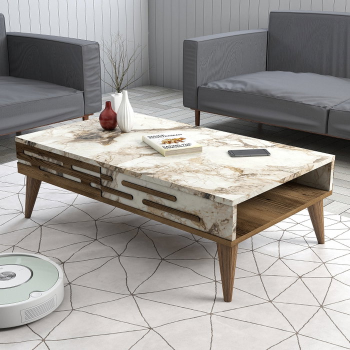 Hanah Home Mesa de Centro Valensiya Nogal, Blanco y Mármol Hanah Home Mesa de Centro Valensiya Nogal, Blanco y Mármol